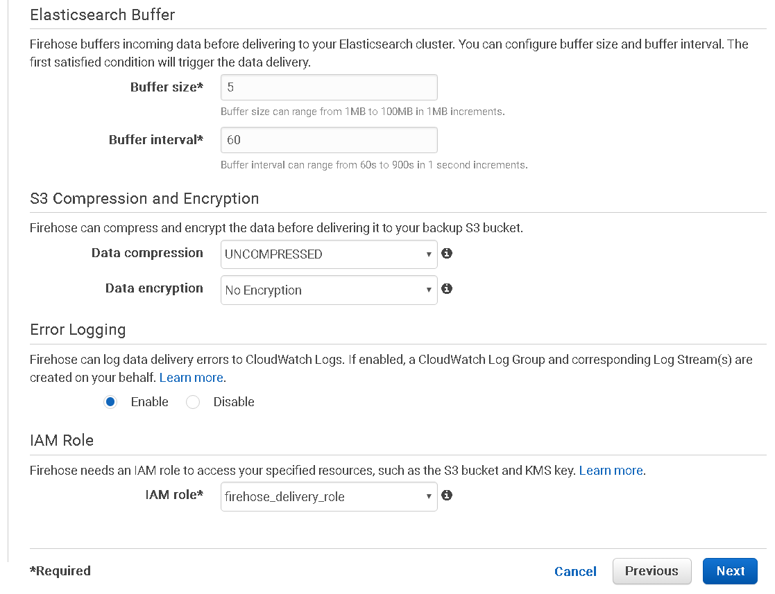 Creating Kinesis Firehose step 3