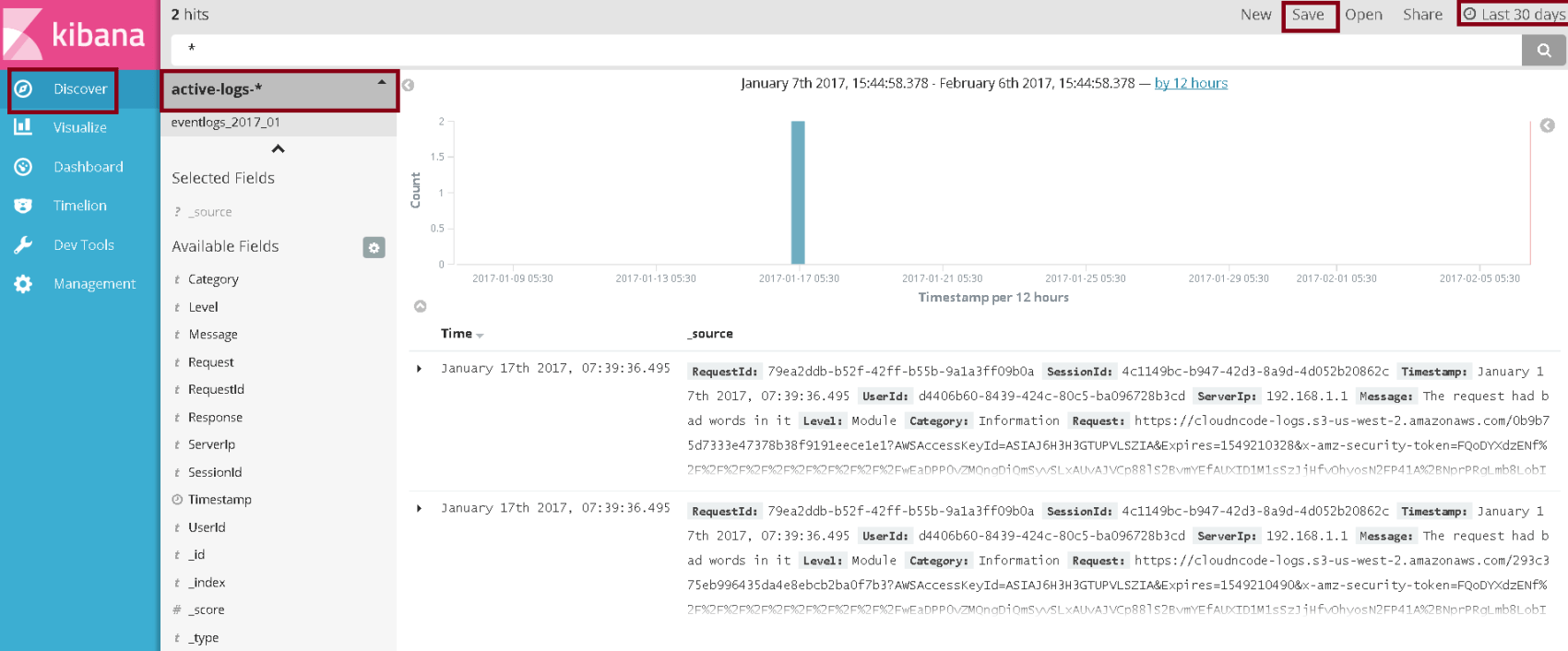 Kibana creating query (Saved Search)